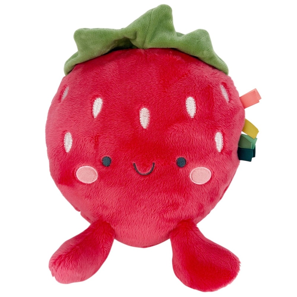 Itzy Ritzy Strawberry Plush Sensory Toy Red Fruit Ribbon Tags 9in